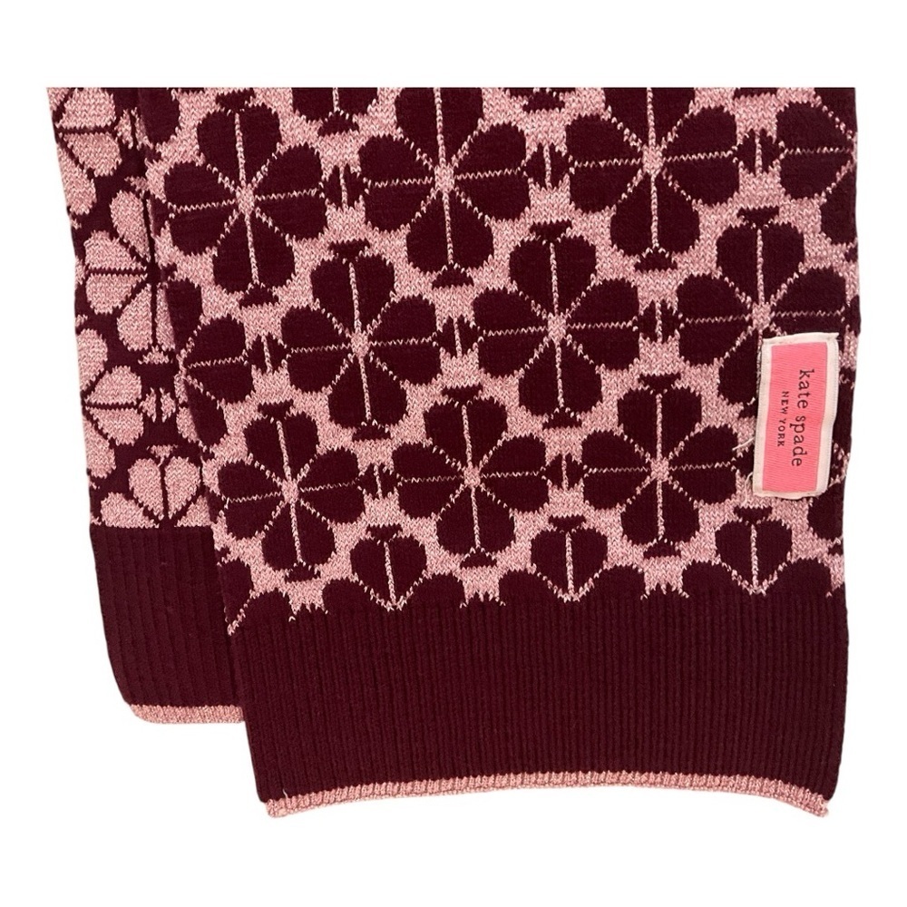 Kate Spade Logo Knit Scarf in Midnight Wine and Pink - Picture 2 of 2